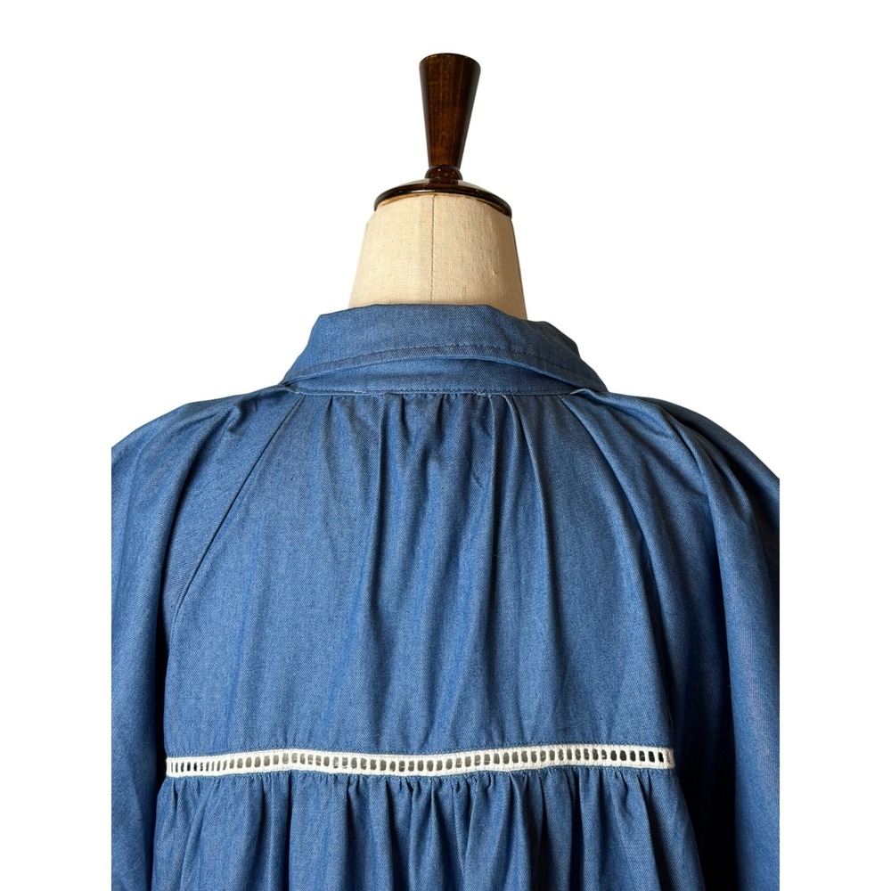 En Saison Tara Tiered Cotton Trapeez Shirtdress Women Medium Blue Mini Bohoi - Picture 9 of 11